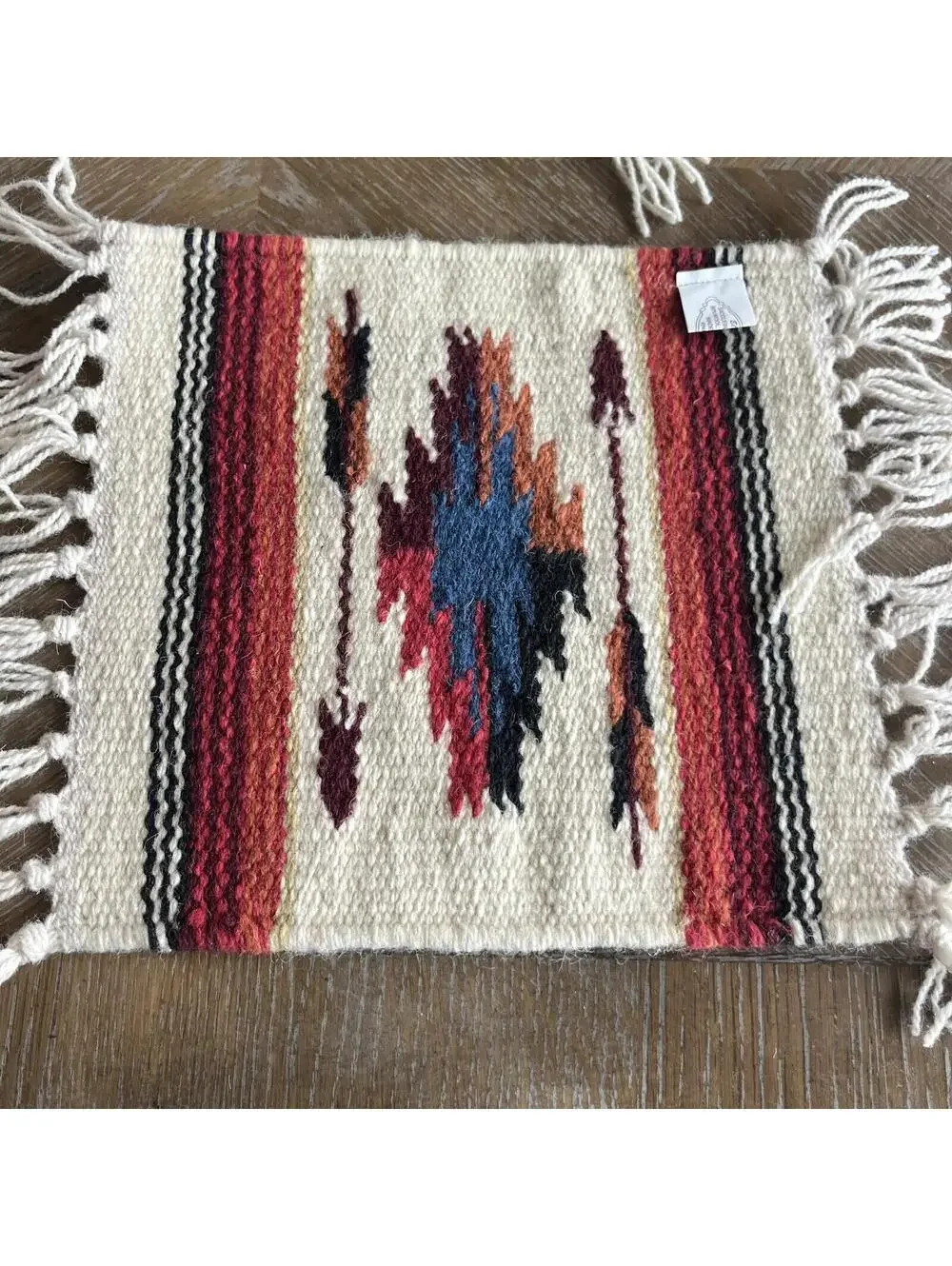 El Paso Blanket Company Woven Table Rug Fringe 90% Wool 15” X 10.5”